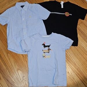 Ralph Lauren Blue Striped Button Down Shirt, Santa Cruz, and Dogs Shirt Pack